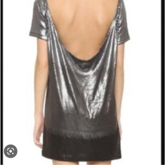 Free People 🖤 Gunmetal Sequined Ombre Backless Oversized Shift Mini Dress, S/XS - Picture 3 of 15